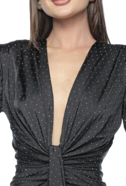 Rochie de ocazie Ovelin, one size, neagra, din lycra, cu decolteu adanc si strasuri aplicate, - imagine 4
