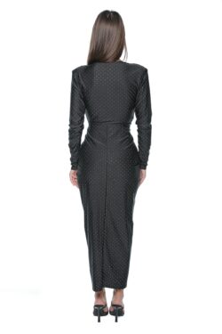 Rochie de ocazie Ovelin, one size, neagra, din lycra, cu decolteu adanc si strasuri aplicate, - imagine 5