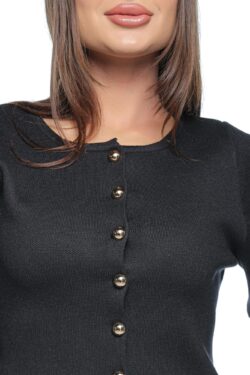 Compleu Elix, one size, negru, din doua piese, cu pantalon si bluza cu nasturi aurii - imagine 3