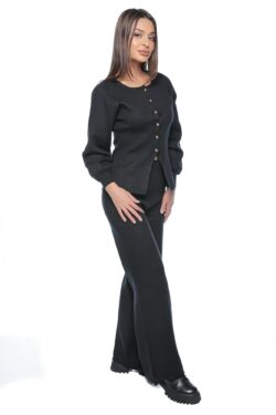 Compleu Elix, one size, negru, din doua piese, cu pantalon si bluza cu nasturi aurii - imagine 4