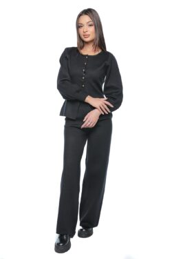 Compleu Elix, one size, negru, din doua piese, cu pantalon si bluza cu nasturi aurii - imagine 2