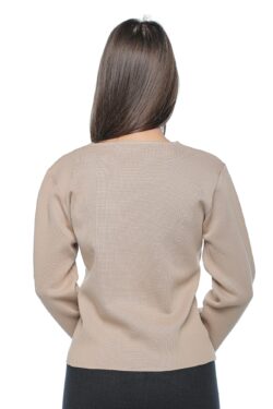 Bluza Lyra, one size, crem, din tricot fin, cu nasturi metalici aurii - imagine 4