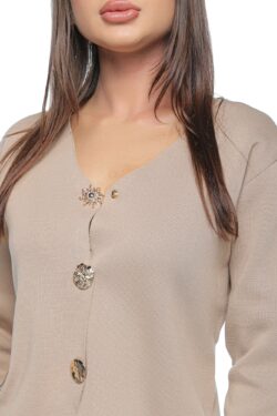 Bluza Lyra, one size, crem, din tricot fin, cu nasturi metalici aurii - imagine 3