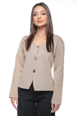 Bluza Lyra, one size, crem, din tricot fin, cu nasturi metalici aurii