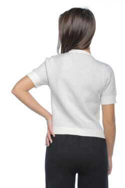 Bluza Numa, one size, alba, cu maneca scurta, din tricot fin - imagine 4