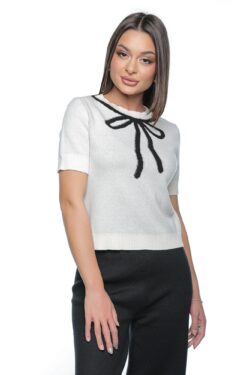 Bluza Numa, one size, alba, cu maneca scurta, din tricot fin - imagine 3