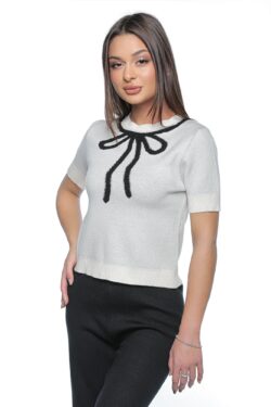Bluza Numa, one size, alba, cu maneca scurta, din tricot fin - imagine 2