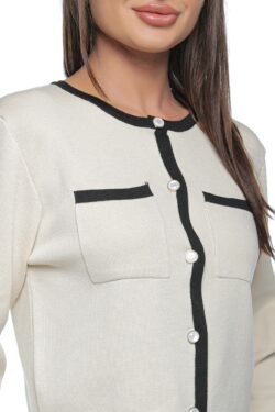 Compleu Zayne, one size, bej si negru, din tricot fin, din doua piese, cu nasturi aurii - imagine 3