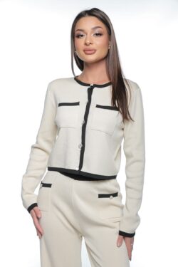 Compleu Zayne, one size, bej si negru, din tricot fin, din doua piese, cu nasturi aurii - imagine 2