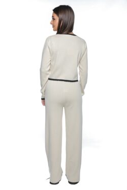 Compleu Zayne, one size, bej si negru, din tricot fin, din doua piese, cu nasturi aurii - imagine 4