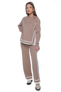 Compleu Velia, one size, crem, din tricot moale, din doua piese - imagine 2