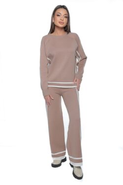 Compleu Velia, one size, crem, din tricot moale, din doua piese - imagine 3