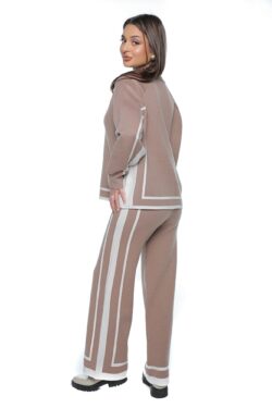 Compleu Velia, one size, crem, din tricot moale, din doua piese - imagine 4