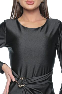 Rochie de ocazie Yaria, one size, neagra, din lycra, cu catarama aurie si crapatura - imagine 5