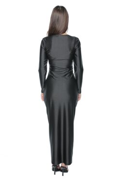 Rochie de ocazie Yaria, one size, neagra, din lycra, cu catarama aurie si crapatura - imagine 4