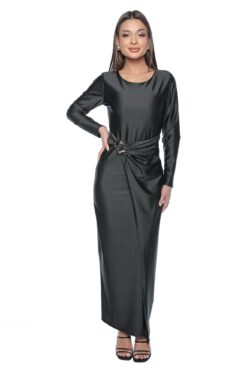 Rochie de ocazie Yaria, one size, neagra, din lycra, cu catarama aurie si crapatura
