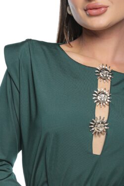 Rochie de ocazie Zaya, one size, verde, din lycra, cu detalii aurii - imagine 3