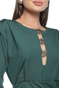 Rochie de ocazie Zaya, one size, verde, din lycra, cu detalii aurii - imagine 5